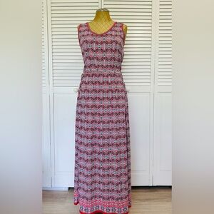 Max Studio Red and White Sleeveless Halter Maxi Dress